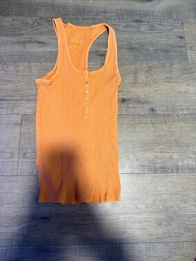 aerie Orange Ribbed Henley Racerback Tank Top